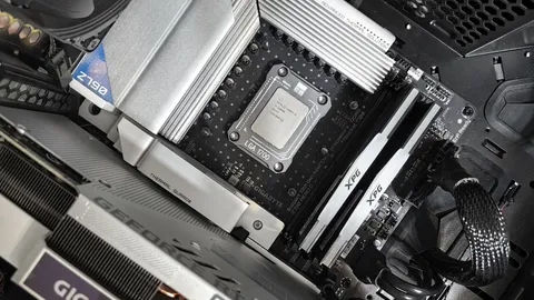 Close-up of an open PC case showing a CPU, motherboard and graphics card