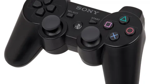 Black wired gamepad with two analog sticks and symbol face buttons