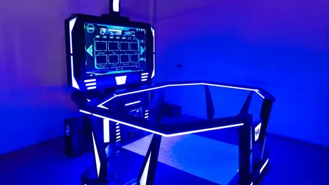 Gaming setup lit with bright blue LED lighting