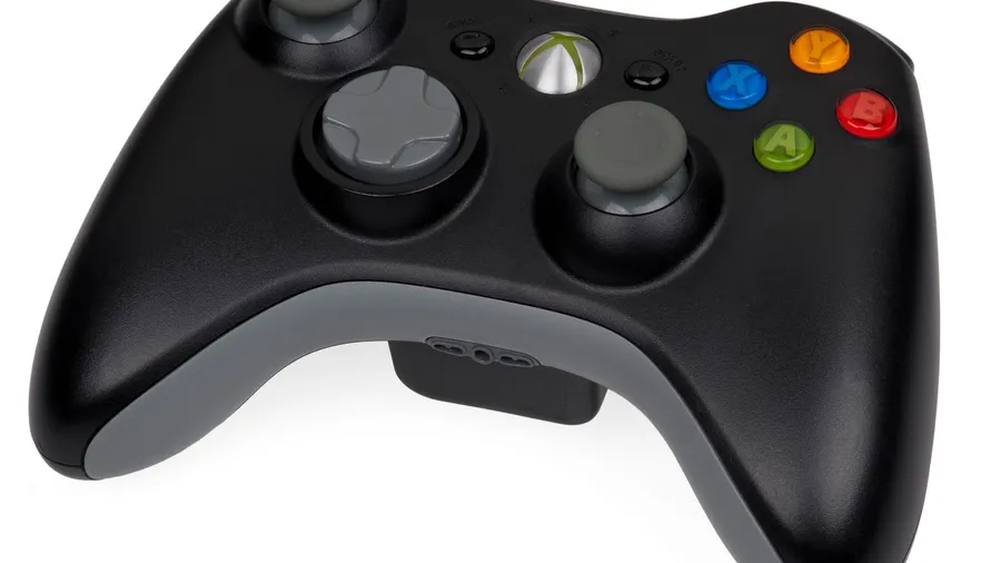 Black Xbox 360 controller with colored face buttons