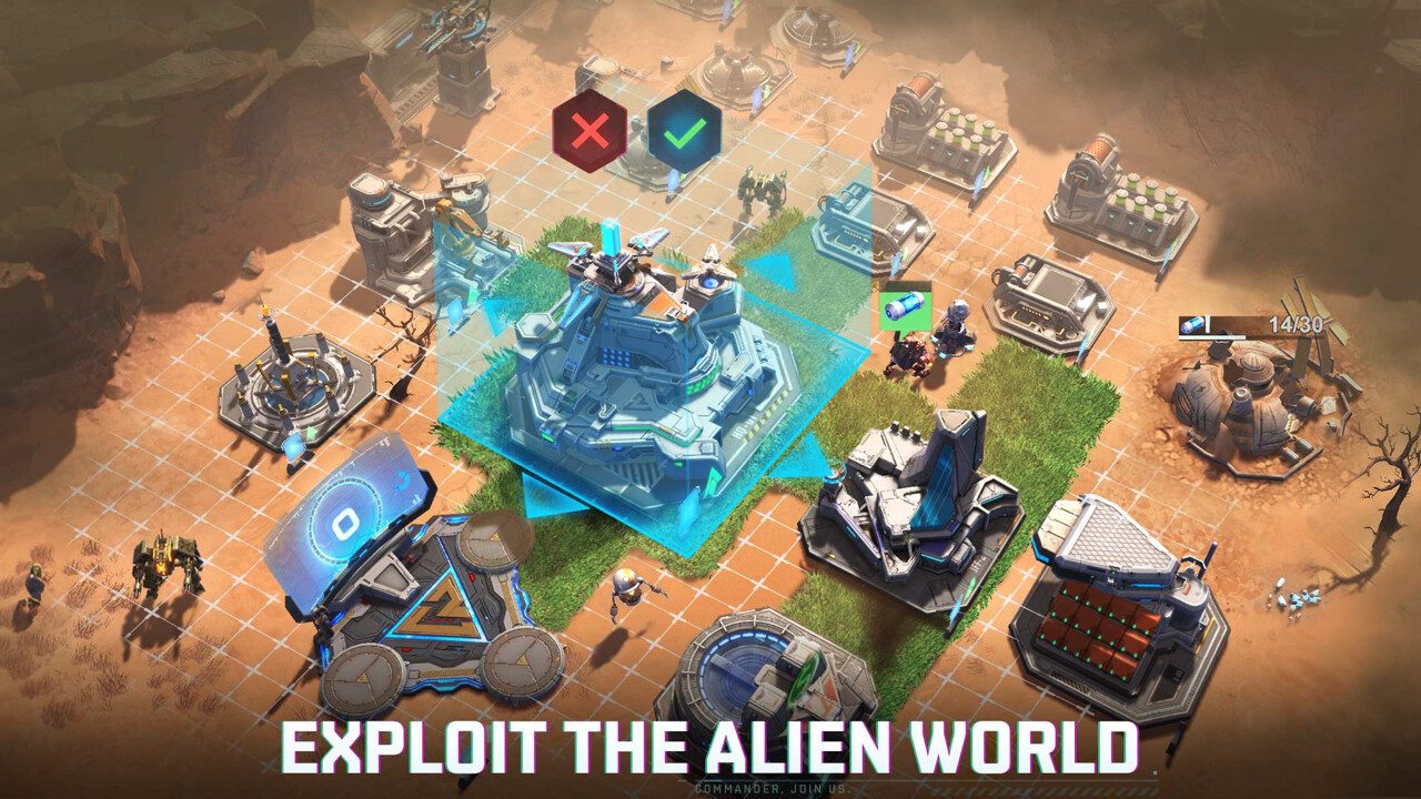 Project Entropy base on an alien world with a highlighted structure, captioned Exploit the Alien World